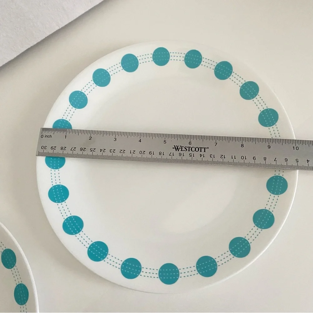 Corelle South Beach Lot of 2 Turquoise Blue Dot Dinner Plate Vintage Dinnerware - Picture 8 of 9
